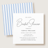 Elegant Bridal Shower Modern Script Blue Stripes 招待状