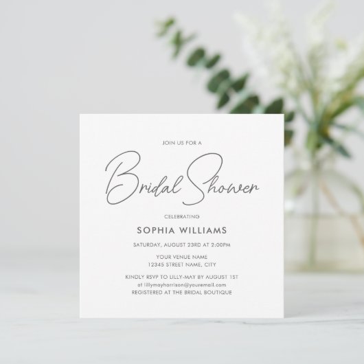 Elegant Bridal Shower Modern Script Green Stripes 招待状 (スタンド正面)