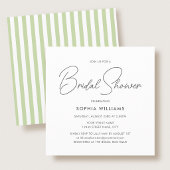 Elegant Bridal Shower Modern Script Green Stripes 招待状