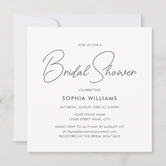 Elegant Bridal Shower Modern Script Pink Stripes 招待状 (正面)