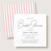 Elegant Bridal Shower Modern Script Pink Stripes 招待状