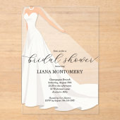 Elegant Bridal Shower Wedding Dress アクリル招待状 (正面)
