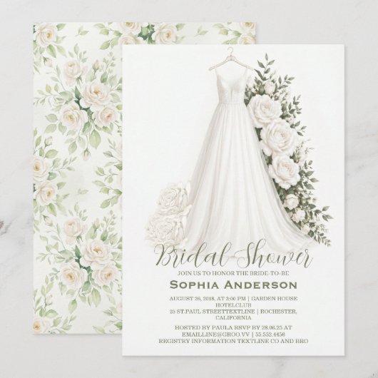 Elegant Bridal Shower with Wedding Dress  招待状 (正面/裏面)