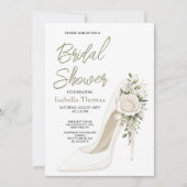 Elegant Bridal Shower with White Floral High Heel 招待状 (正面)