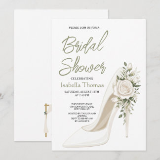 Elegant Bridal Shower with White Floral High Heel 招待状