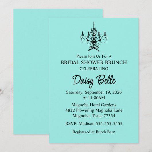 Elegant Bride & Co. Bridal Shower Teal 招待状 (正面/裏面)