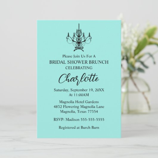 Elegant Bride & Co. Bridal Shower Teal 招待状 (スタンド正面)