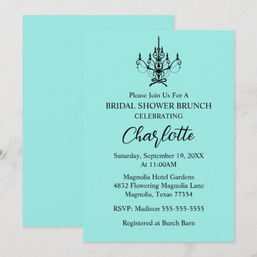 Elegant Bride & Co. Bridal Shower Teal 招待状 (正面/裏面)