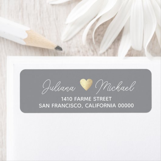 Elegant bride groom wedding return address gray ラベル (インサイチュ)