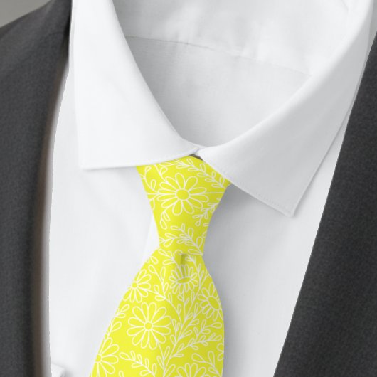 Elegant Bright Lemon Yellow Floral Pattern ネクタイ