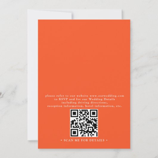 Elegant Bright Orange Retro Unique QR Code Wedding 招待状 (裏面)