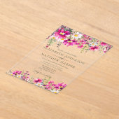 Elegant Bright Pink Wildflowers Floral Wedding アクリル招待状 (レイダウン)