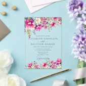 Elegant Bright Pink Wildflowers Floral Wedding アクリル招待状 (インサイチュ (ウェディング))