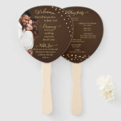 Elegant Brown and String Lights Wedding Program ハンドファン (正面&裏面)