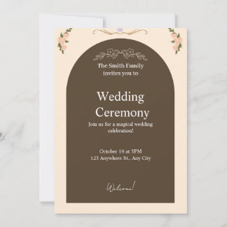 Elegant Brown Arch Floral Wedding Invitation | Min 招待状
