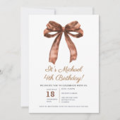 Elegant Brown Bow Coquette Boy 4th Birthday Party 招待状 (正面)