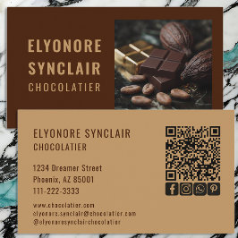 Elegant Brown Caramel Chocolatier Photo Social QR  名刺