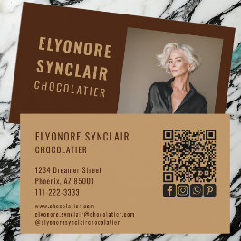 Elegant Brown Chocolatier Personal Photo Social QR 名刺