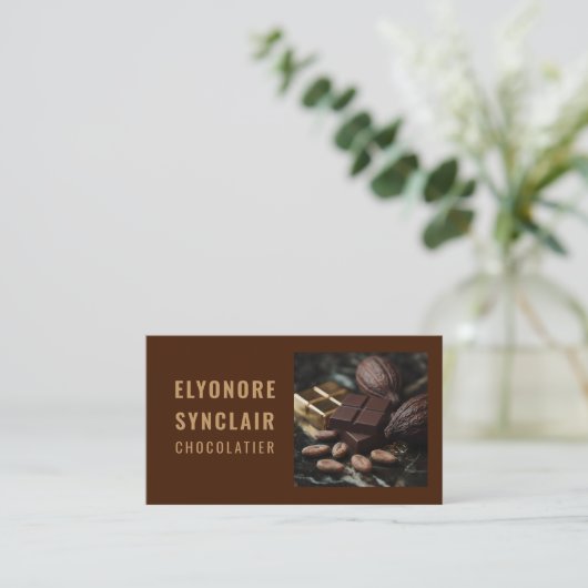 Elegant Brown Chocolatier Photo Social QR Code  名刺 (スタンド正面)