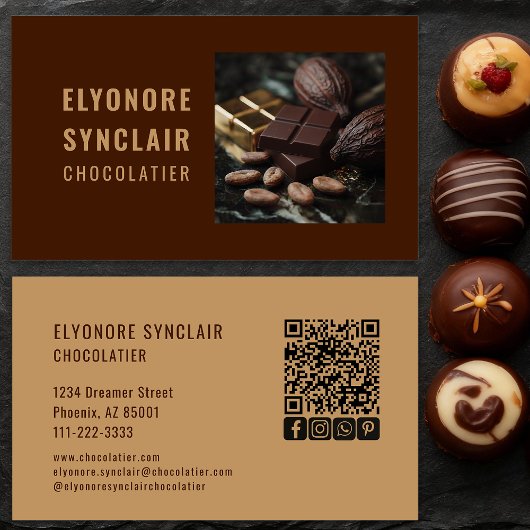 Elegant Brown Chocolatier Photo Social QR Code  名刺