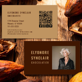 Elegant Brown Chocolatier Photo Social QR Code  名刺