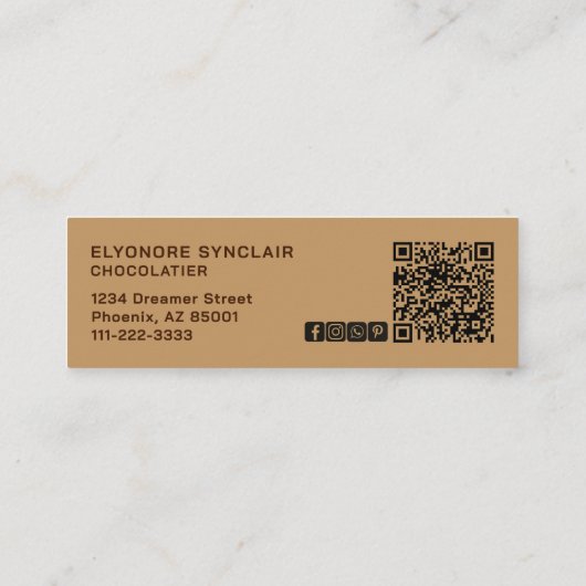 Elegant Brown Chocolatier Social Icon QR Code  スキニー名刺 (裏面)