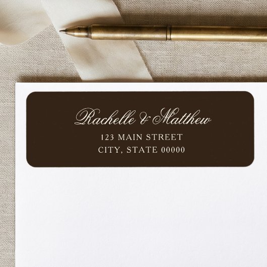 Elegant Brown Classic Wedding Return Address Label ラベル