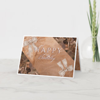 Elegant Brown Floral Happy Birthday Card サンキューカード
