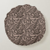 Elegant Brown Floral Pattern on Light Pink Back ラウンドクッション (裏面)