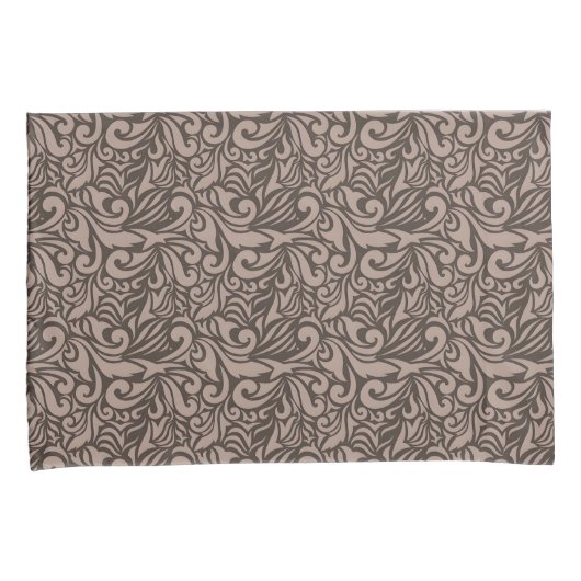 Elegant Brown Floral Pattern on Light Pink Back 枕カバー (正面右)