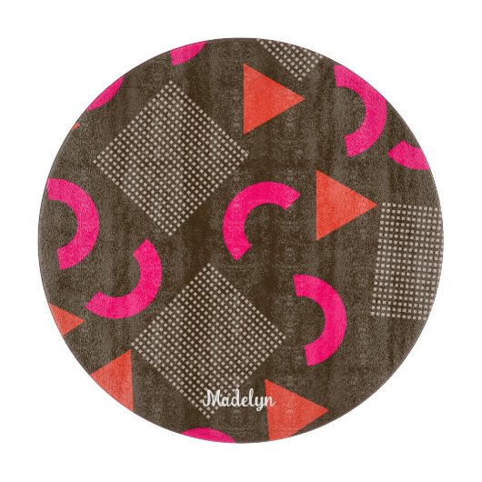 Elegant Brown Fuchsia Geometric Personalized Name カッティングボード (正面)