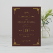 Elegant Brown Geometric Wedding Invitations 箔招待状 (立ち正面)