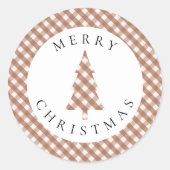 Elegant Brown Gingham Plaid Pine Merry Christmas ラウンドシール (正面)