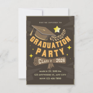 Elegant Brown Gold Graduation Party Invitation 招待状