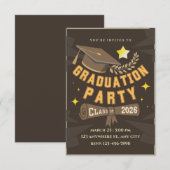 Elegant Brown Gold Graduation Party Invitation 招待状 (正面/裏面)