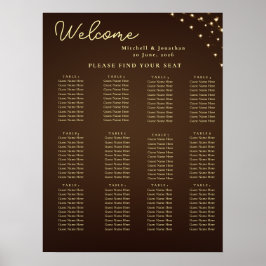 Elegant Brown & Gold Light Wedding Seating Chart ポスター