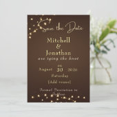 Elegant Brown & Gold String Lights ウェディング  セーブザデート (スタンド正面)
