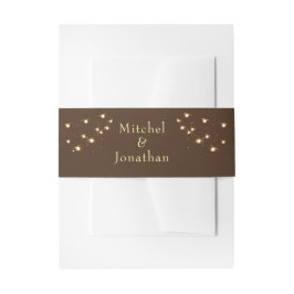Elegant Brown & Gold String Lights ウェディング 招待状ベリーバンド