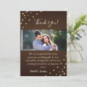 Elegant Brown & Gold String Lights Before Wedding  サンキューカード (スタンド正面)