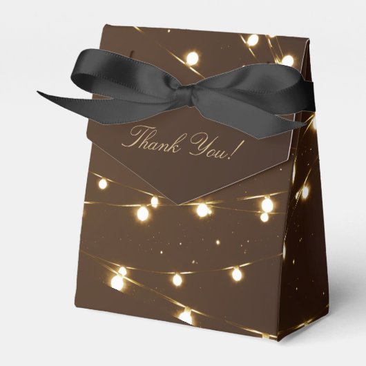 Elegant Brown & Gold String Lights Wedding フェイバーボックス (正面サイド)