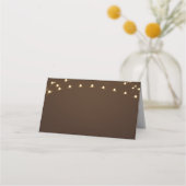 Elegant Brown & Gold String Lights Wedding プレイスカード (裏面)