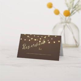 Elegant Brown & Gold String Lights Wedding プレイスカード