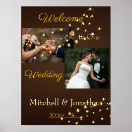 Elegant Brown & Gold String Lights Wedding  ポスター