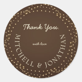 Elegant Brown & Gold String Lights Wedding ラウンドシール