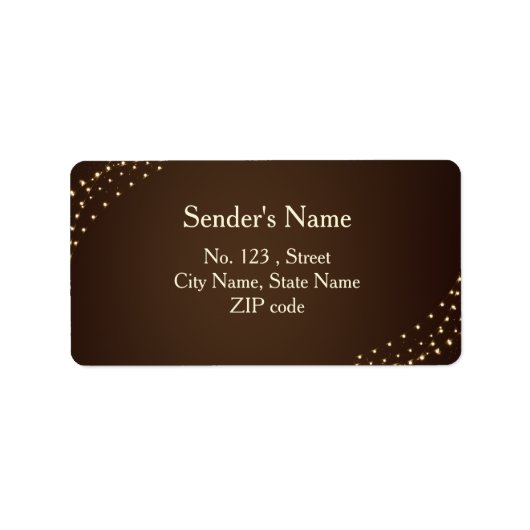 Elegant Brown & Gold String Lights Wedding ラベル (正面)