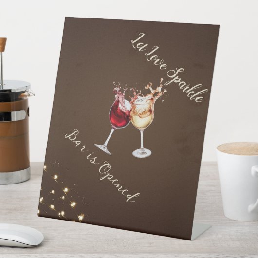 Elegant Brown & Gold String Lights Wedding  台座サイン (インサイチュ)