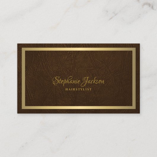 Elegant brown leather gold frame professional 名刺 (正面)