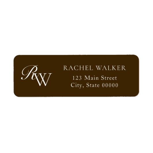 Elegant Brown Monogram Return Address ラベル (正面)