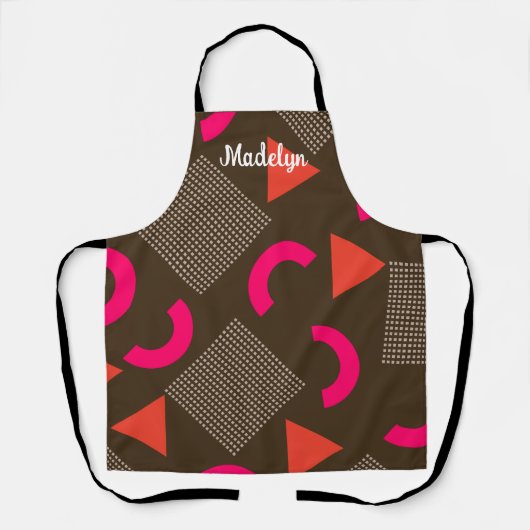 Elegant Brown Orange Geometric Personalized Name エプロン (正面)