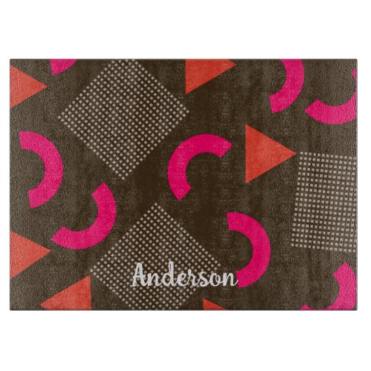 Elegant Brown Orange Geometric Personalized Name  カッティングボード (正面)